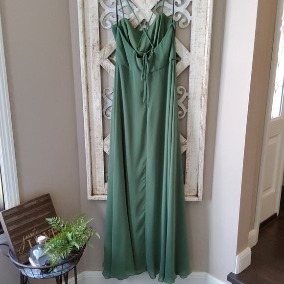 After Six Convertible Tie Evening Gown A-line Side Slit Vineyard Green - Picture 6 of 6